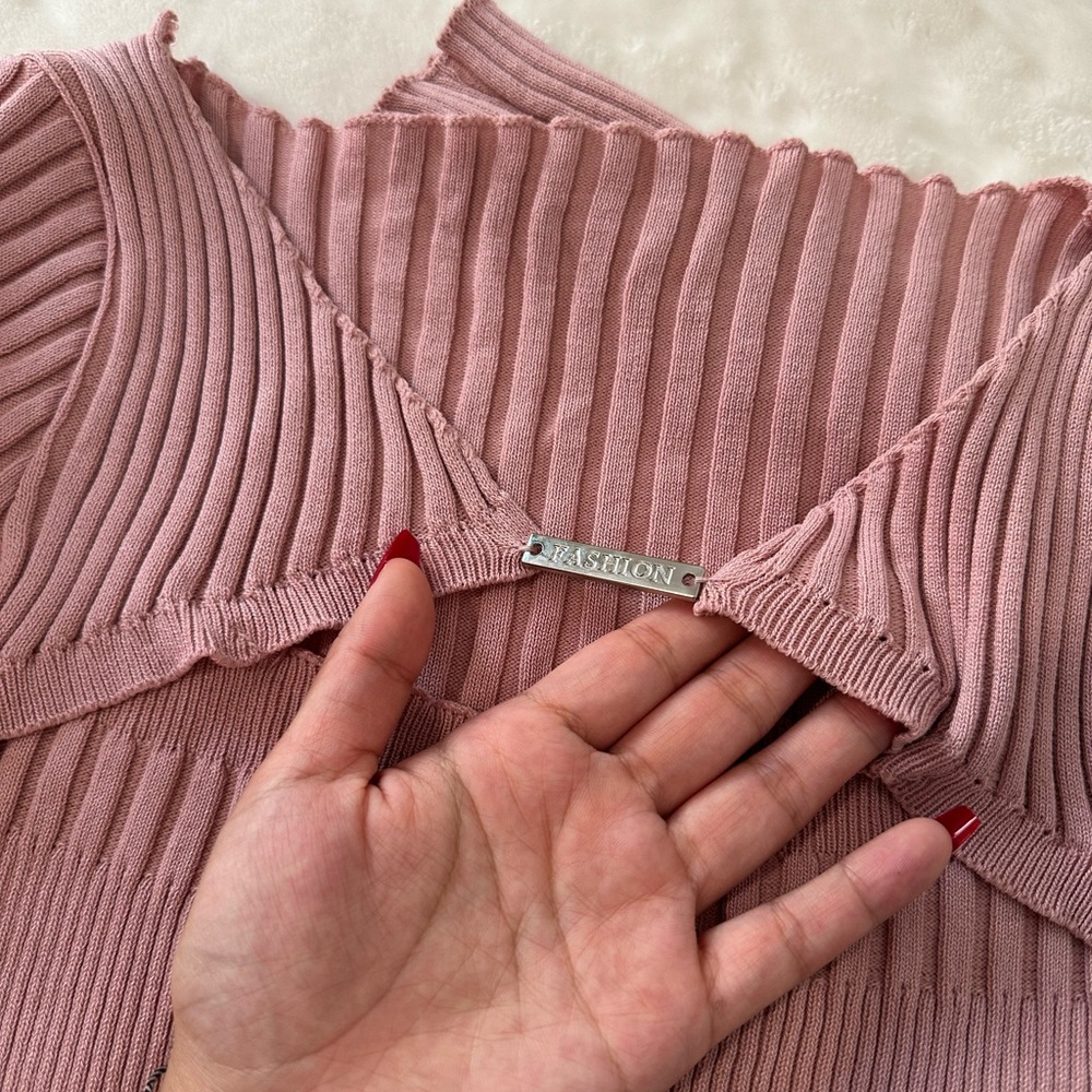 Pink Ribbed Women's Sweater - Picture 5 of 5